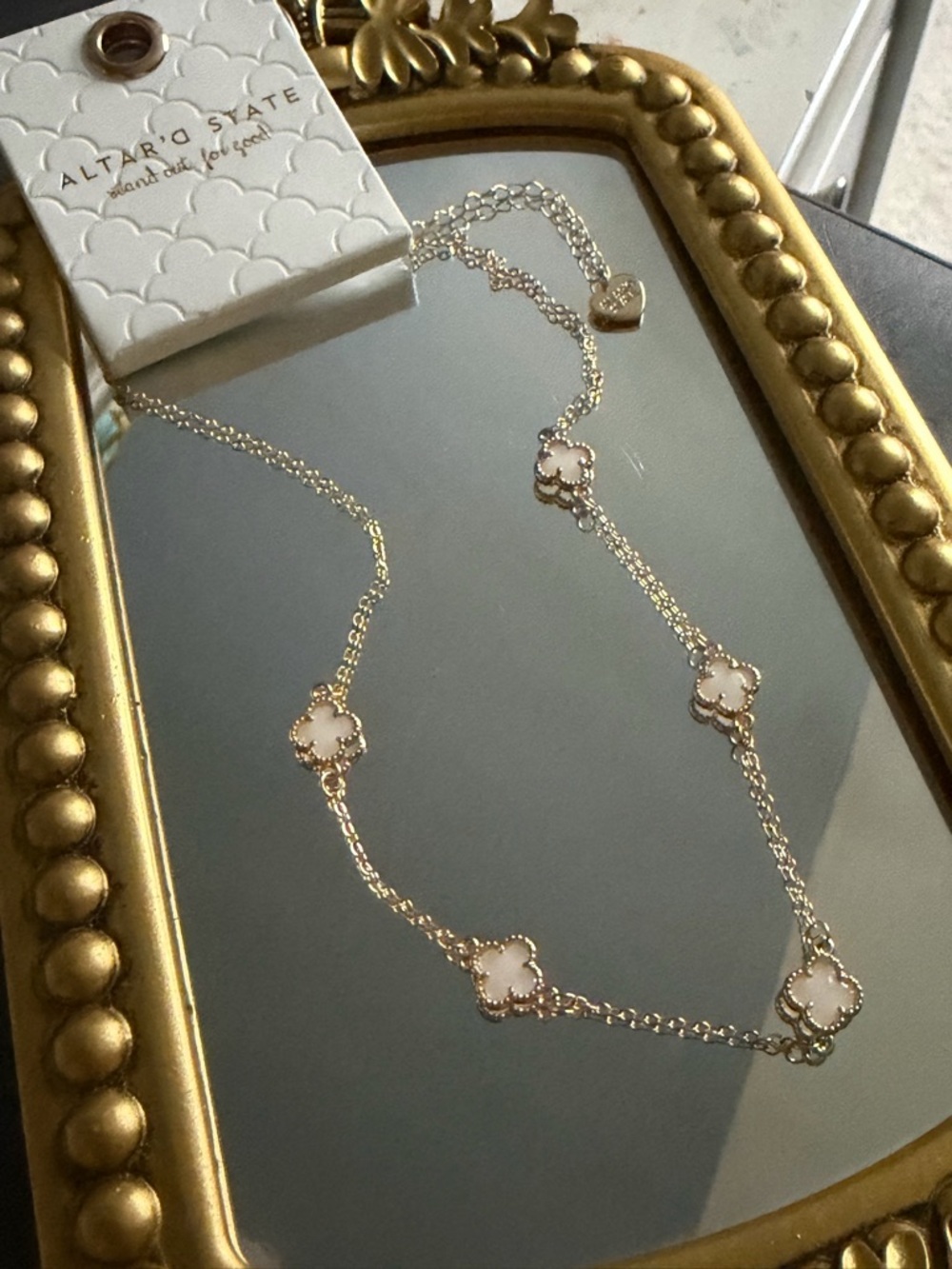 Altar'd State Gold Necklace with Cream Clover Accents